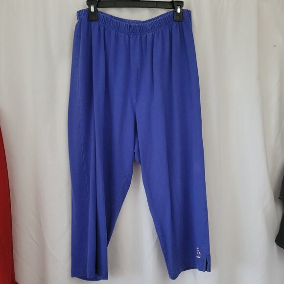 Quacker Factory QVC Blue Pants Capri Crop 1X embroidered Sailboat Cotton - Picture 4 of 8